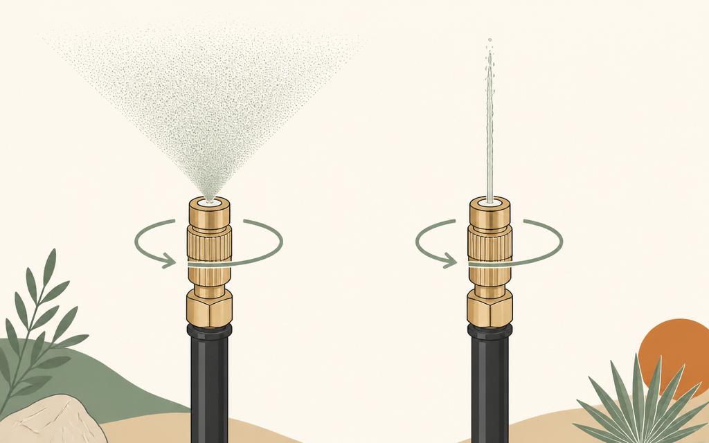 Turn the brass tip left for a fine atomised mist, right for a narrow water column.
