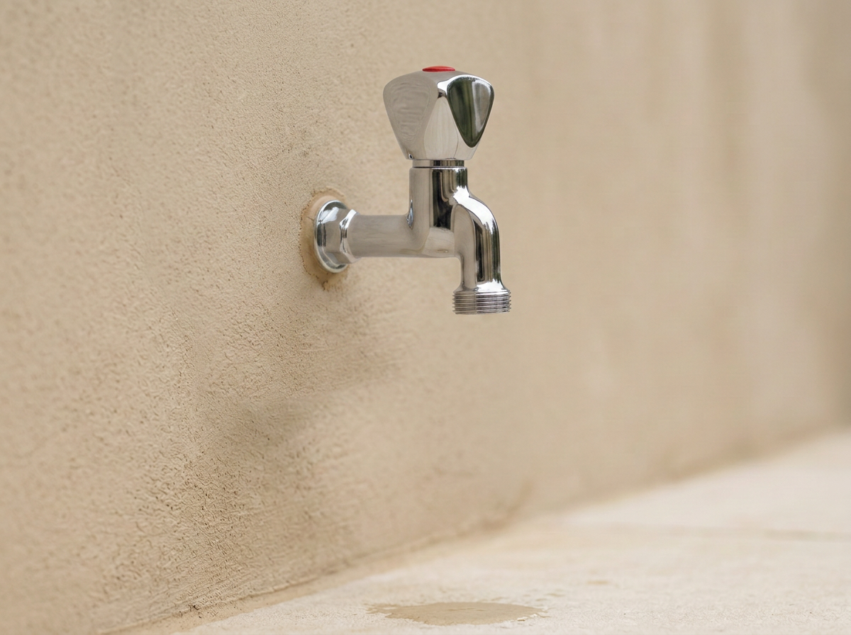 Standard chrome outdoor wall bib tap with a threaded outlet